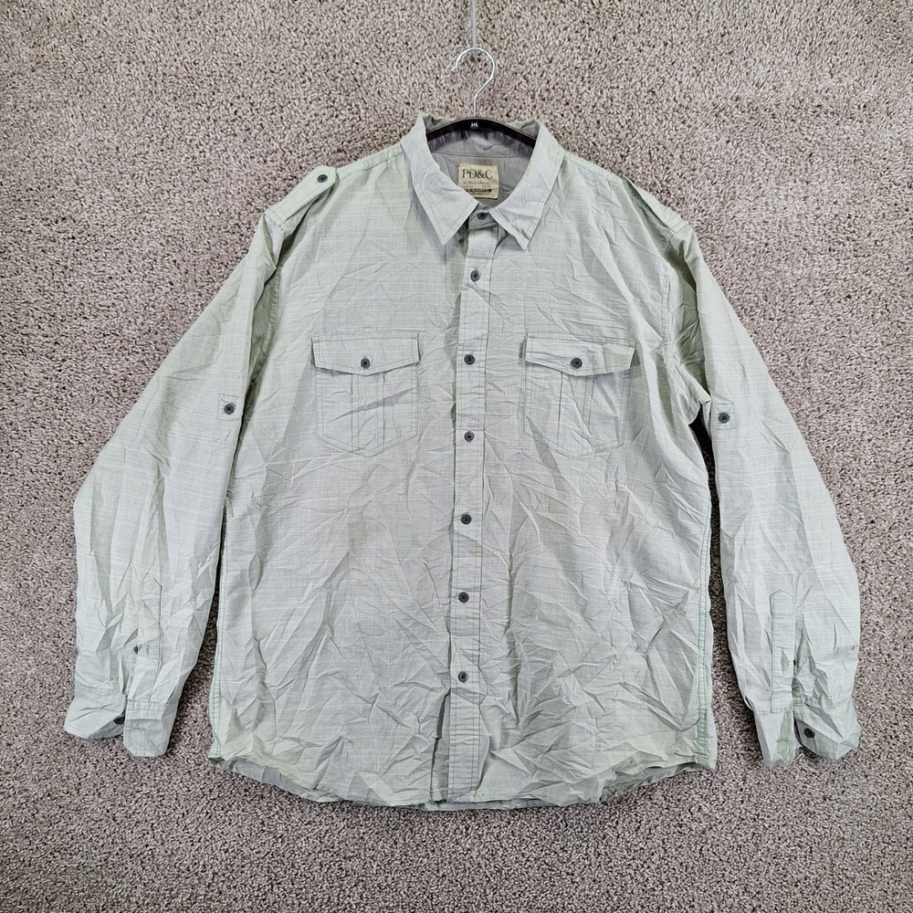 PD&C Button Up Shirt Mens XXL Green Long Sleeve Utility Gorpcore Business Casual